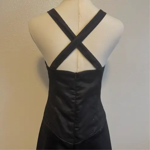 Onyx Nite Vintage Black Glitter Ruched Tulle Bust V Neck Long Formal Prom Dress