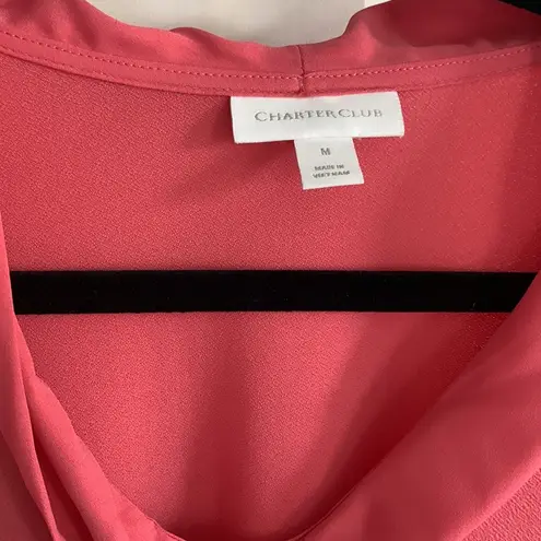Charter Club Women's Tie Neck Pink Long Sleeve Top Crepe Like Size M Work Casual