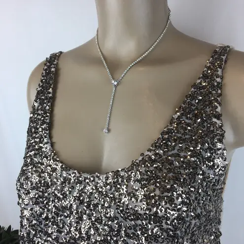 Decree  Tan & Gold Sequins Embellished Tank Top M