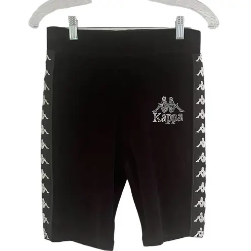 Kappa NWT 222 Banda Black Velour Saxeever Hi Rise Rhinestone Logo Shorts Medium
