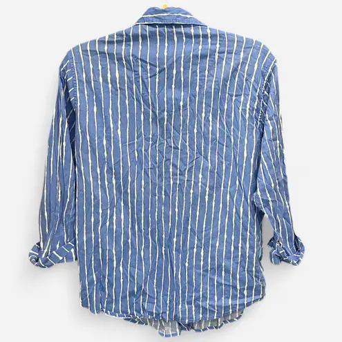 Lauren Ralph Lauren Blue White Striped Button Down Shirt RLL Logo Medium