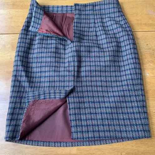 Tofy Wool Brown Plaid Boho Chic Casual Office A Line Midi Skirt, Size 14