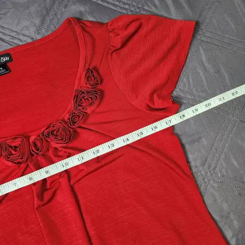 East 5th Red Formal Flower Blouse Top Pleated Short Sleeve Womens Size Small