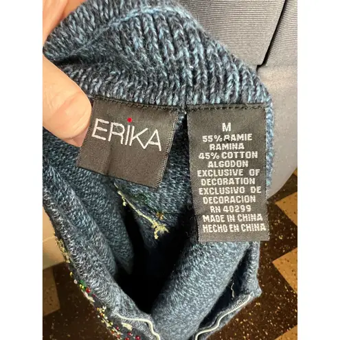 christmas sweater vest snowmen snowflakes beaded Blue Size M