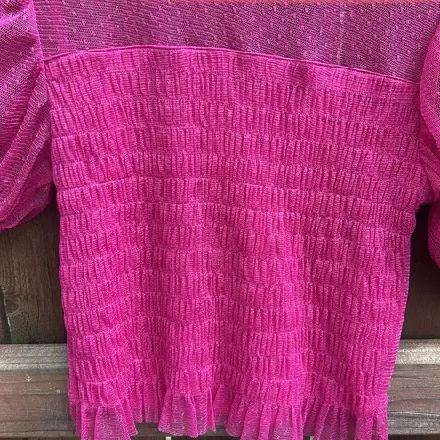 River Island Pink Sheer Puffed Sleeve Polka Dot Stretch Crop Top