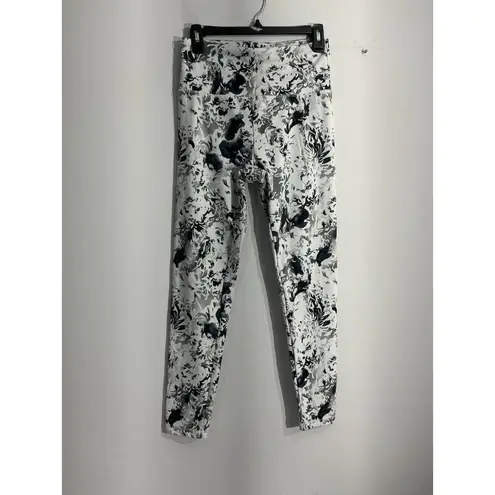 Womans Balance Collection L White Gray Floral Long Athletic Leggings Size L
