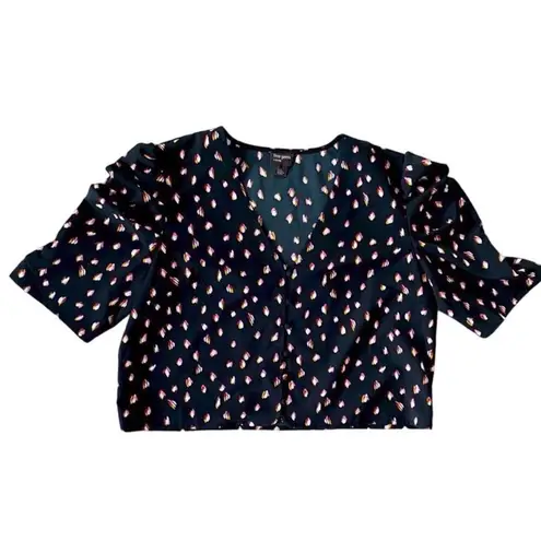 Free Press NEW Size XL Printed Black Cropped Puff Sleeve Top