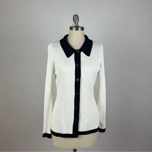 White House | Black Market  Petite Black + White Colorblock Cardigan