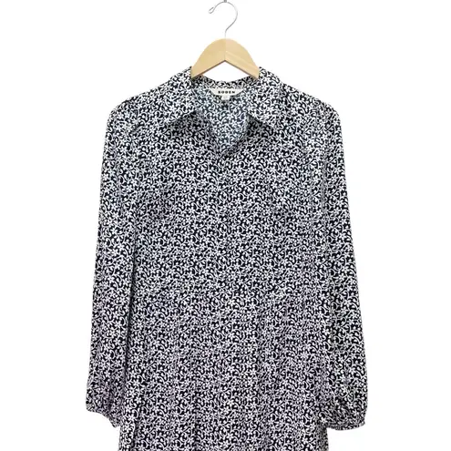 Boden Pleated Skirt Midi Shirt Dress Navy White Floral Long Sleeve Size 4 US Blue