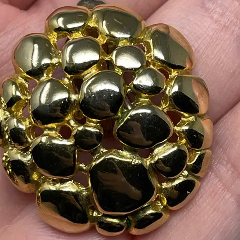 Vintage Unsigned Gold Tone Round Clip On Earrings Statement Classic Modernist