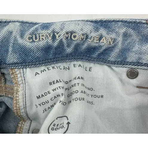 American Eagle  Curvy MOM Jeans  Distressed High Rise Raw Hem Size 10 Denim