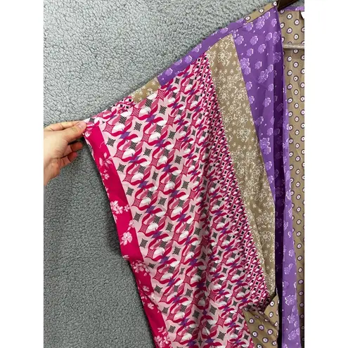 Susan Graver Cardigan XS Pink Geometric Kimono Sleeve Open Front Boho Art Casual