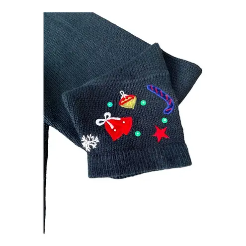 Keren Hart Vintage Embroidered Christmas Zip Up Black Cardigan, Size Large Black