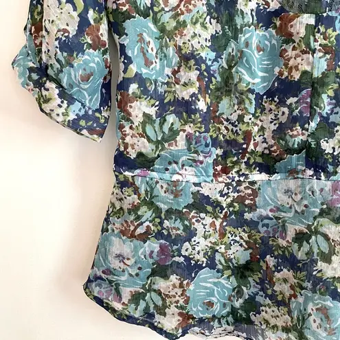 Fire Los Angeles Floral Peplum Blouse Top Lace Detail ~ Women’s Size Small