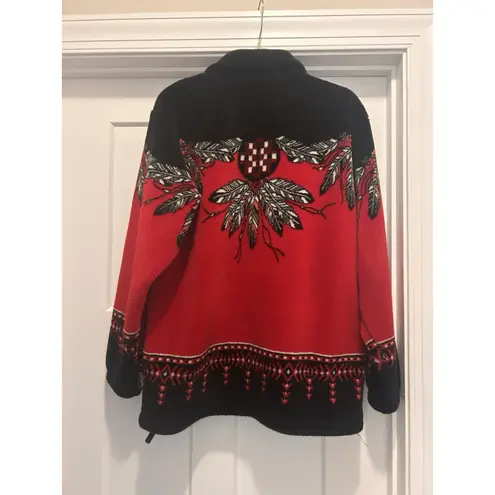 VTG Coastlines Canada Women’s M Red Fleece Jacket Native American Western Cabin Size M