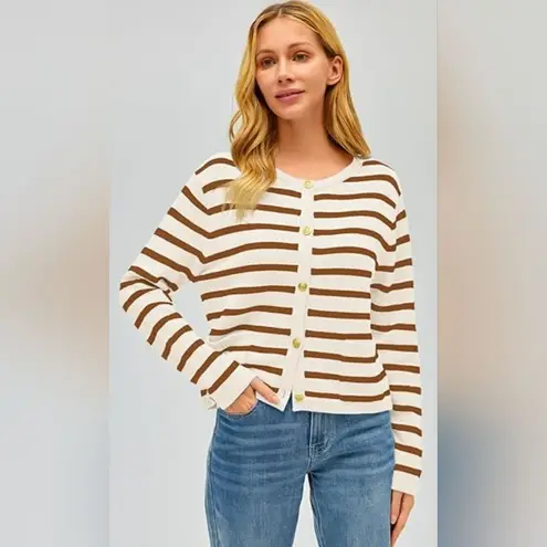 NWT Automet Cream & Rust Orange Striped Cardigan (M) Size M - Image 1