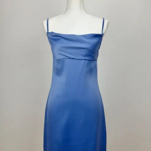 We Wore What Cowl Midi Slip Dress Satin Charmeuse Slate Blue Classic US 0 NWT