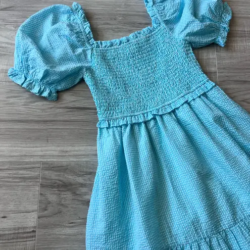 Aura by Red Dress Blue Gingham Puff Sleeve Smocked Maxi Dress XS Cottagecore