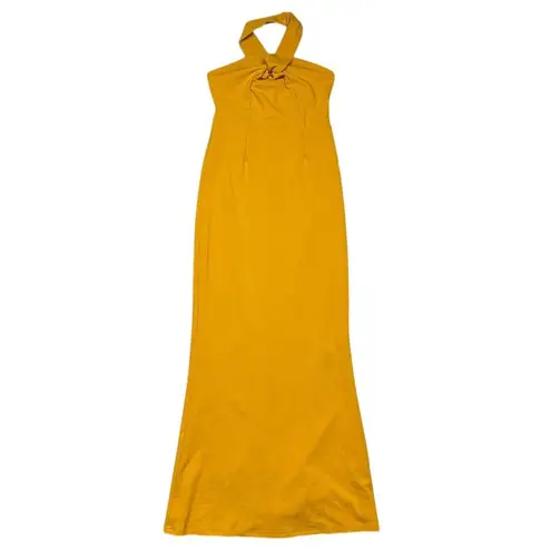 NWT Lulus Mesmerizing Perfection Yellow Halter Neck Backless Maxi Dress Size S