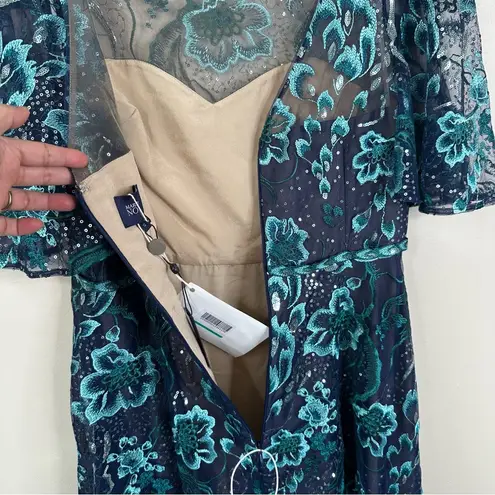 NEW Marchesa Notte Gown Womens 10 Sequin Embroidered Tulle Formal Maxi Dress Blue