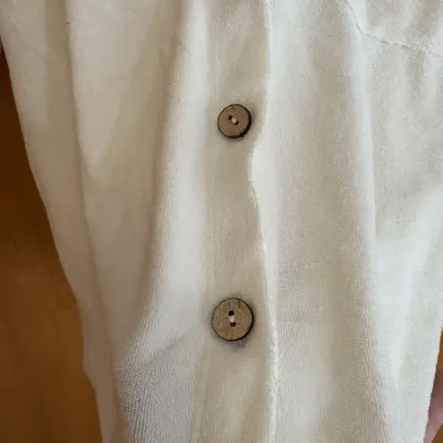 FAHERTY Cabana Towel Terry Top Short Sleeve Button Up Egret White Size Small