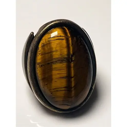Adjustable Stretchy Large Tigers Eye Men or Women’s Statement Vintage Ring Brown