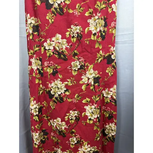 Jessica Howard Dress Womens 10 Red Floral Linen Rayon Sleeveless Midi Tie Back