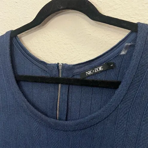 Nic + Zoe Sweater Dress Large Navy Blue A Line Knee Length Half Sleeve Ribbed