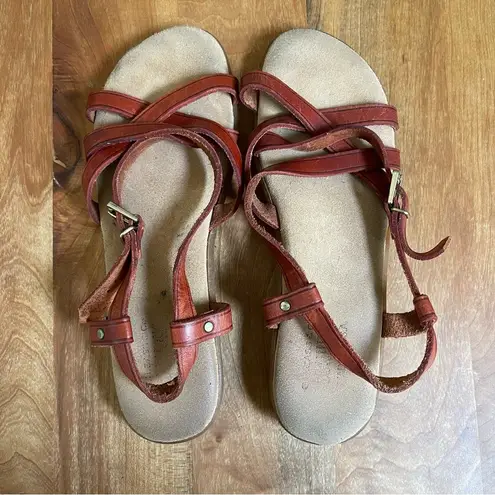 Vintage 80s G.H. Bass Sunjuns Brown Leather Sandals Strappy Flats Retro Boho 7 Tan