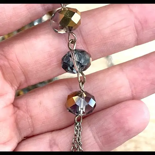 Long silver tone crystal necklace