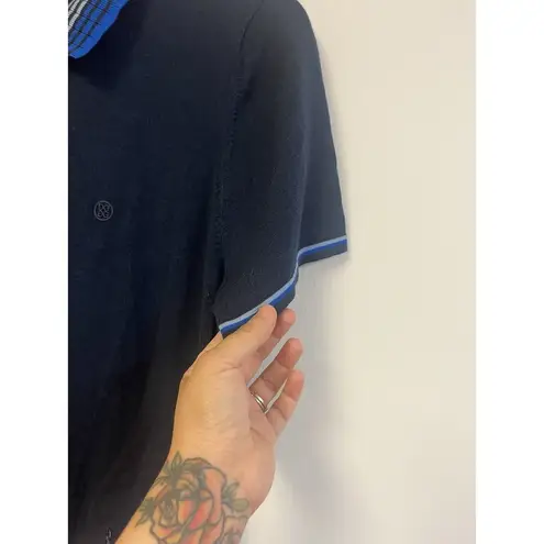 G/fore Fine Knit Dress Women L Navy Blue 100% Wool Super Soft Pkts Accent Stripe Size L