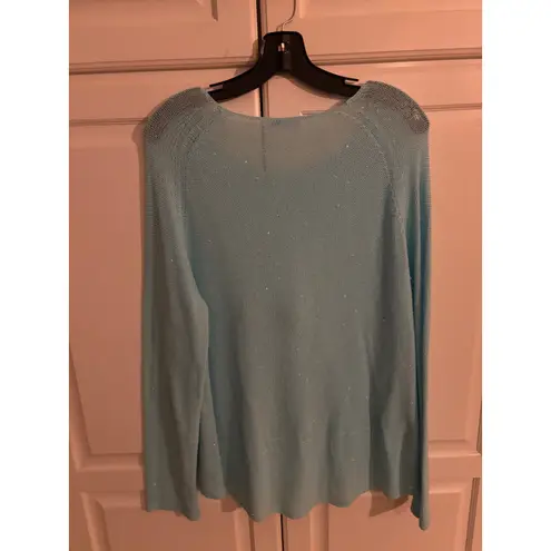 J. McLaughlin Women's XL Aqua Blue Knit Sequin Embellished Long Sleeve Top