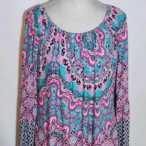 Pink Coconut Boutique Pink Coconut Aqua and Pink Print Mini Dress NWT Sz Large Wedding Guest Dress