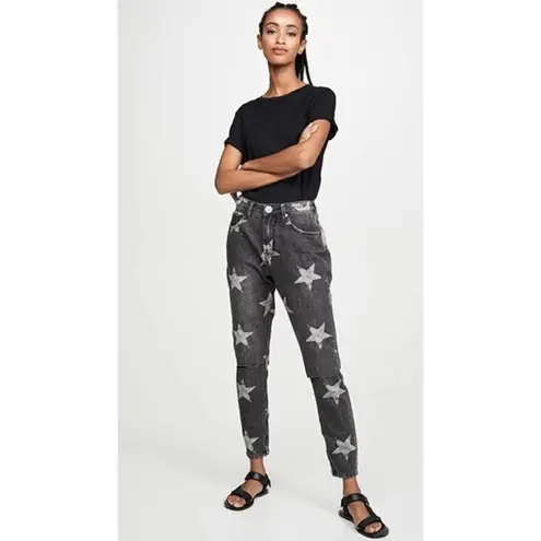 One Teaspoon  Camden Freebirds High Rise Gray Star Print Ripped Straight Jeans