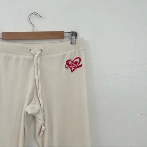 Juicy Couture ivory velour red heart logo jogger style sweatpants size medium