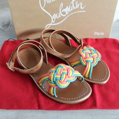 Christian Louboutin  Ella Rainbow Braided Leather Flat Sandals