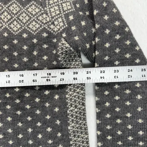 Lands' End  Wool Fair Isle Full Zip Cardigan Sweater Nordic Gray Cream M