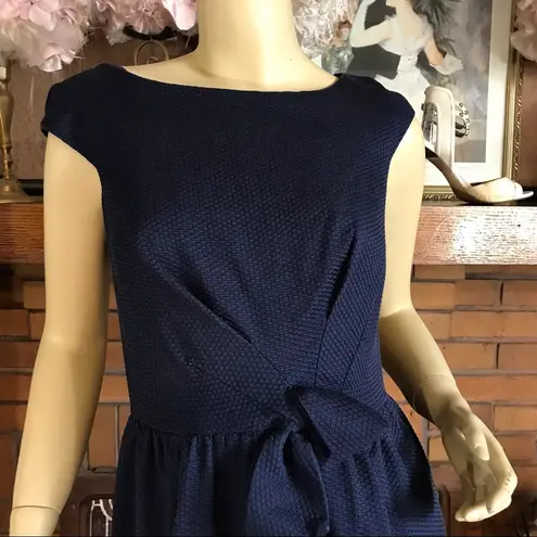 David Meister BLUE WAFFLE KNIT SHEATH DRESS WITH FAUX TIE WAIST (8)