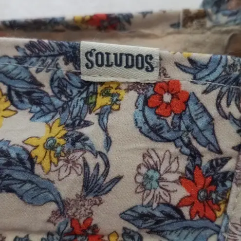 Soludos Multicolored Floral Leaf Print Canvas Jute Slip On Flat Espadrilles