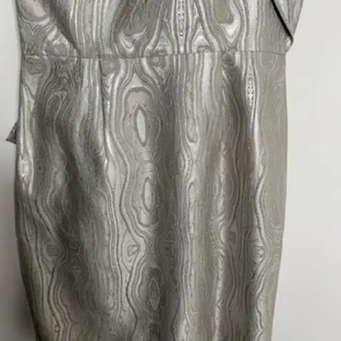 Saylor Woodgrain Jacquard One Shoulder Dress Silver Metal Womens New Small