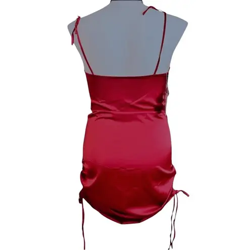 Halfisland Womens Dress Red Spaghetti Strap Ruched Bodycon Satin Silky Size L Size L