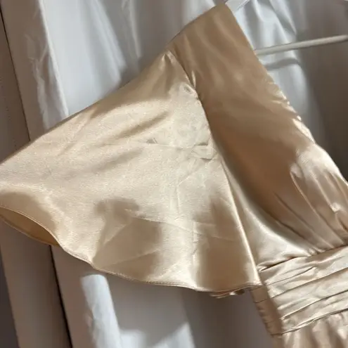 Hebeos Champagne Flutter Sleeve Bridesmaids Dress D41