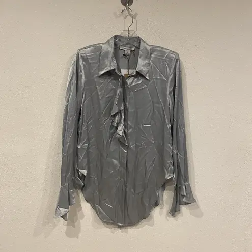 Sabina Musayev Opaline Top Womens Small Smoked Aqua Satin Ruffle Blouse Shirt Blue