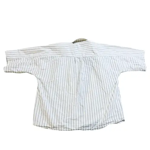 Source Unknown Pina Stripes Cream & Navy Women SZ XS Oversize 100% Cotton Causal Short Sleeve - Image 6