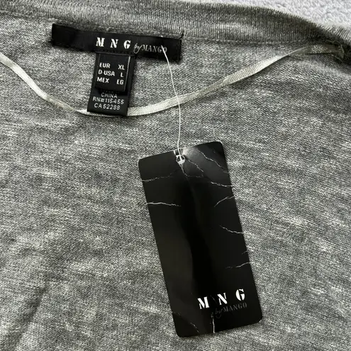 MNG by Mango Gray 100% Cotton Open Front Cardigan Sweater Pockets Womens Large