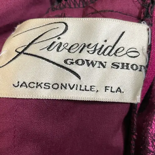 Vintage One of a kind Wine Metallic Prom Dress with Layers of Ruffled Black Lace