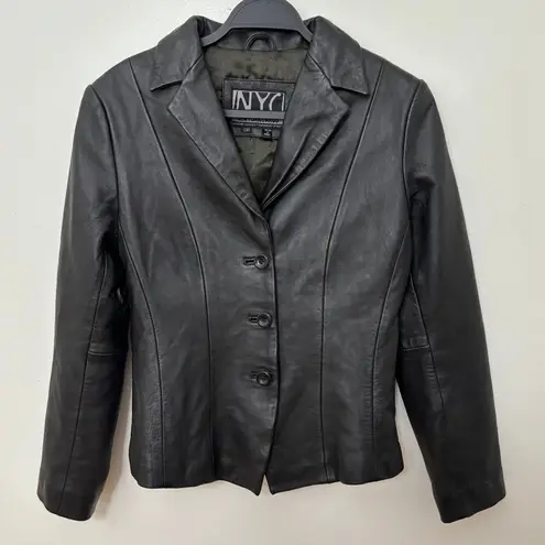 NYC New York Cargo Black Leather Blazer Jacket Baddie Biker Goth Classic SM