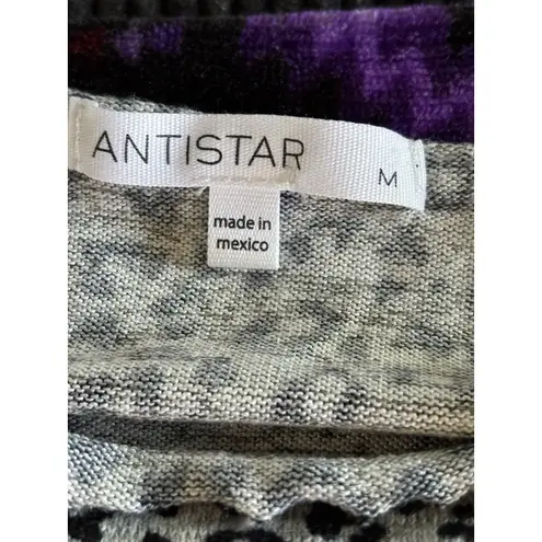 Antistar Gray/Black Cheetah Crop High Neck Sweater Long Sleeve Size M Soft