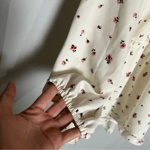 Blush Mark Cream Floral V Neck Smocked Waist Cut Out Low Back Long Sleeve Dress Pink Size L