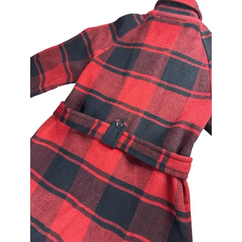 Gap Buffalo Plaid Waist Tie Wool Blend Mid Length Trench Coat Small Cabincore Red